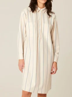 100% Baumwolle Nachthemd CAMELIA beige blau-gestreift von Pluto