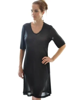 100% Bio-Seide KURZARM NACHTHEMD fein von Alkena