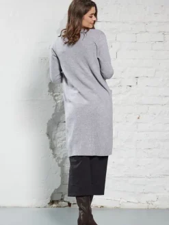 100% Merinowolle kbT Feinstrick Long-Strickjacke grau von Kokon Zwo