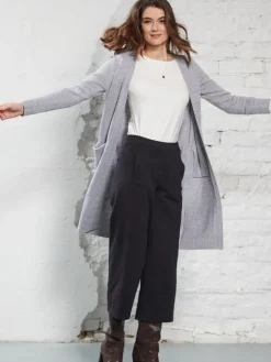 100% Merinowolle kbT Feinstrick Long-Strickjacke grau von Kokon Zwo