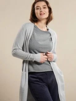 100% Merinowolle kbT Feinstrick Long-Strickjacke grau von Kokon Zwo