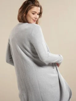 100% Merinowolle kbT Feinstrick Long-Strickjacke grau von Kokon Zwo