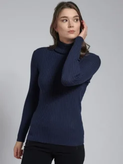 100% Merinowolle kbT Rippstrick Rollkragen Pullover uni Kokon Zwo