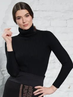 100% Merinowolle kbT Rippstrick Rollkragen Pullover Kokon Zwo