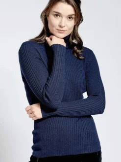 100% Merinowolle kbT Rippstrick Rollkragen Pullover Kokon Zwo