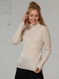 100% Merinowolle kbT Rippstrick Rollkragen Pullover Kokon Zwo