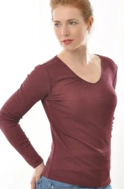 55% Seide 45% Wolle V-SHIRT LANGARM gerippt von Alkena