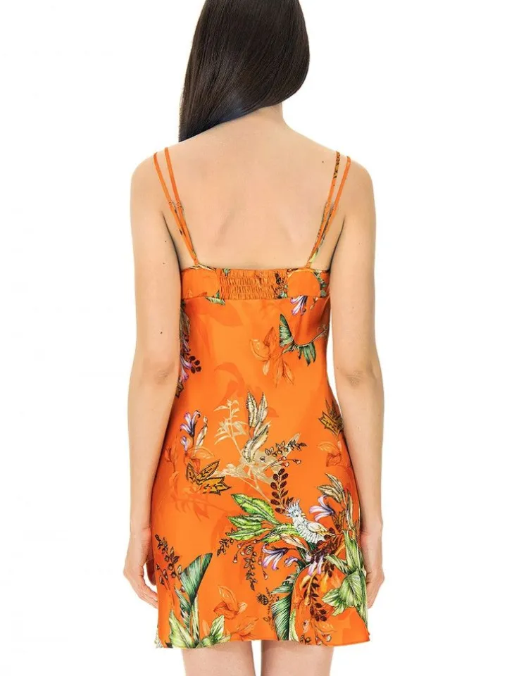 100% Seide Baby-Doll TROPICAL GARDEN orange-bunt von Luna di Seta