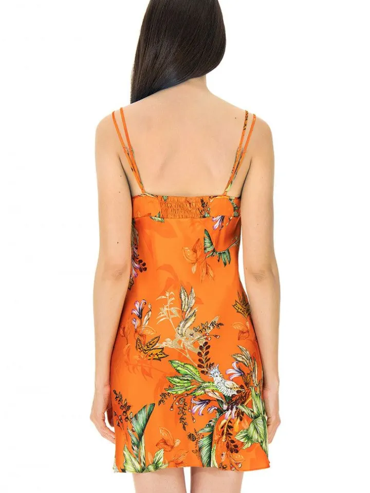 100% Seide Baby-Doll TROPICAL GARDEN orange-bunt von Luna di Seta