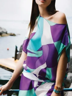 100% Seide Kaftan MODERN PRINT von Luna di Seta