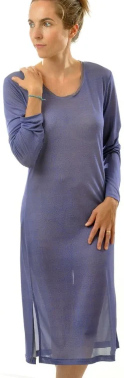 100% Seide LANGARM NACHTHEMD uni von Alkena