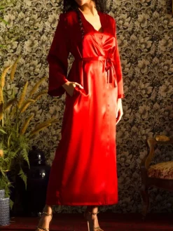 100% Seide Morgenmantel lang LAURIAN uni von Marjolaine