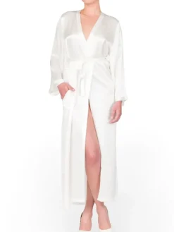 100% Seide Morgenmantel lang LAURIAN uni von Marjolaine