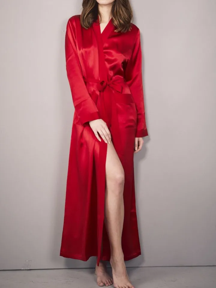 100% Seide Morgenmantel lang KLASSIK SATIN von Eva B. Bitzer