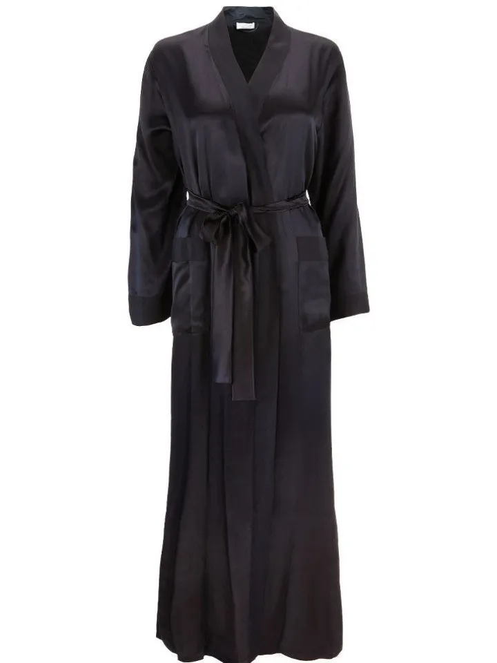 100% Seide Morgenmantel lang KLASSIK SATIN von Eva B. Bitzer