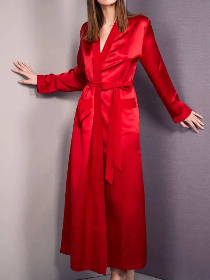 100% Seide Morgenmantel lang KLASSIK SATIN von Eva B. Bitzer