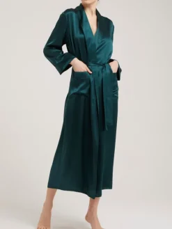 100% Seide Morgenmantel lang GIGLIOLA uni von Vivis