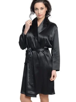 100% Seide Morgenmantel LONDON uni kurz von Nightdreams