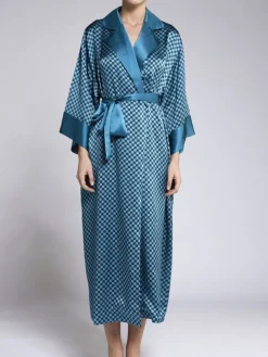 100% Seide Morgenmantel MELISSA petrol-schwarz von Vivis