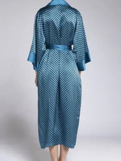 100% Seide Morgenmantel MELISSA petrol-schwarz von Vivis