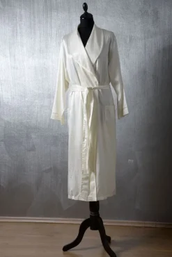 100% Seide Morgenmantel WELLE naturweiß Plauener Seidenweberei