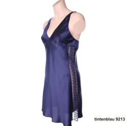 100% Seide Nachthemd PIPING tintenblau von Luna di Seta