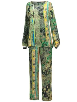 100% Seide Pyjama CHATEAU DE VERSAILLES grün schwarz von Fürstenberg