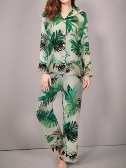 100% Seide Pyjama FARN weiß grün von Eva B. Bitzer