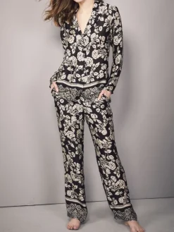 100% Seide Pyjama FLOWER schwarz gold von Eva B. Bitzer
