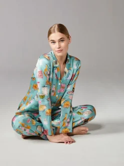 100% Seide Pyjama TEA TIME in türkis von Eva B. Bitzer