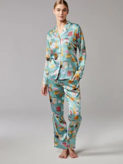 100% Seide Pyjama TEA TIME in türkis von Eva B. Bitzer