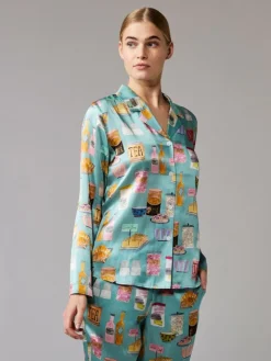 100% Seide Pyjama TEA TIME in türkis von Eva B. Bitzer