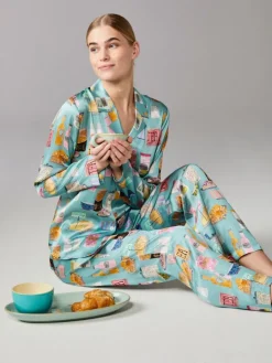 100% Seide Pyjama TEA TIME in türkis von Eva B. Bitzer