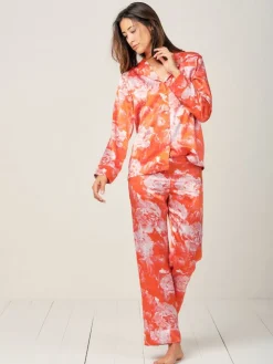 100% Seide Schlafanzug Elisabetha in TEA GARDEN RED von Radice