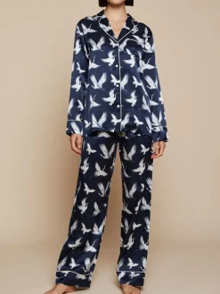 100% Seide Schlafanzug Elisabetha AVES dunkelblau von Radice