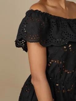 Baumwolle Lochspitze Sommerkleid GLADYS schwarz von Marjolaine