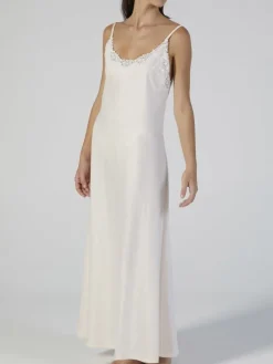 Baumwolle Neglige mit Spitze lang BIANCO von Verdiani