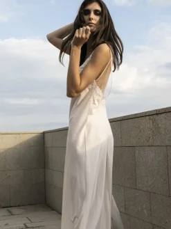 Baumwolle Neglige mit Spitze lang BIANCO von Verdiani