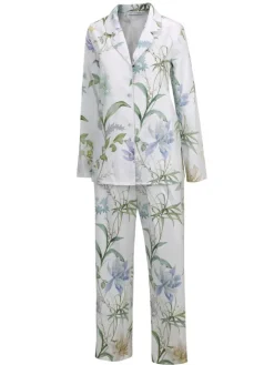 Baumwolle Satin Schlafanzug IRIS weiß aqua von Fürstenberg