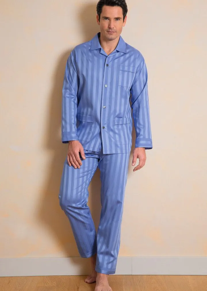 Baumwollsatin Herren Luxus-Schlafanzug KAI STREIFEN von Novila