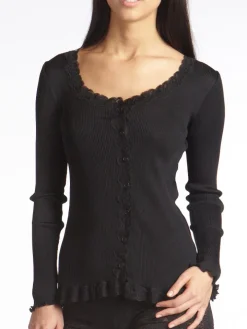 Bettjacke gerippt CURACAO Seide mit Spitze von Gattina