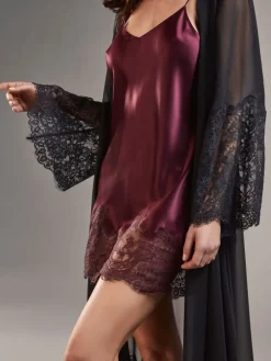 Chiffon Morgenmantel ROSSELLA schwarz transparent von Vivis