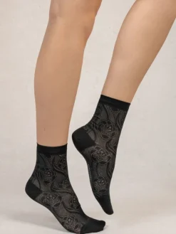 Damen Seidensocken Blumenmuster mit 72% Seide von Bleuforêt