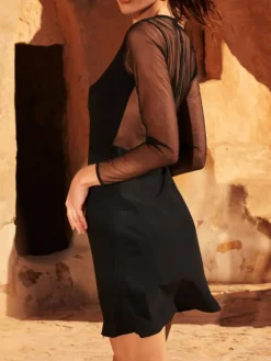 Feinjersey Kleid THESS 61schwarz mit Tüllärmeln von Pain de Sucre