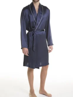 Herren Morgenmantel 100% Seide PURA SETA mit Biese Verdiani Man