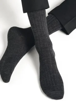Herren Socken uni gerippt mit Merino von Bleuforêt