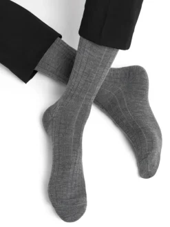 Herren Socken uni gerippt mit Merino von Bleuforêt