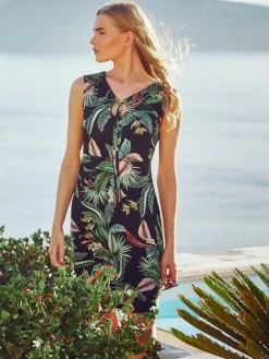 Jersey Strandkleid EXOTIC LEAVES schwarz grün von Fürstenberg