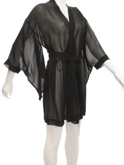 Kimono 100% Seide FIDJI MOUSSELIN schwarz von Marjolaine