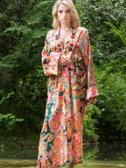 Kimono mit Seide BELINA in rosa-bunt von Laetitia Beachwear